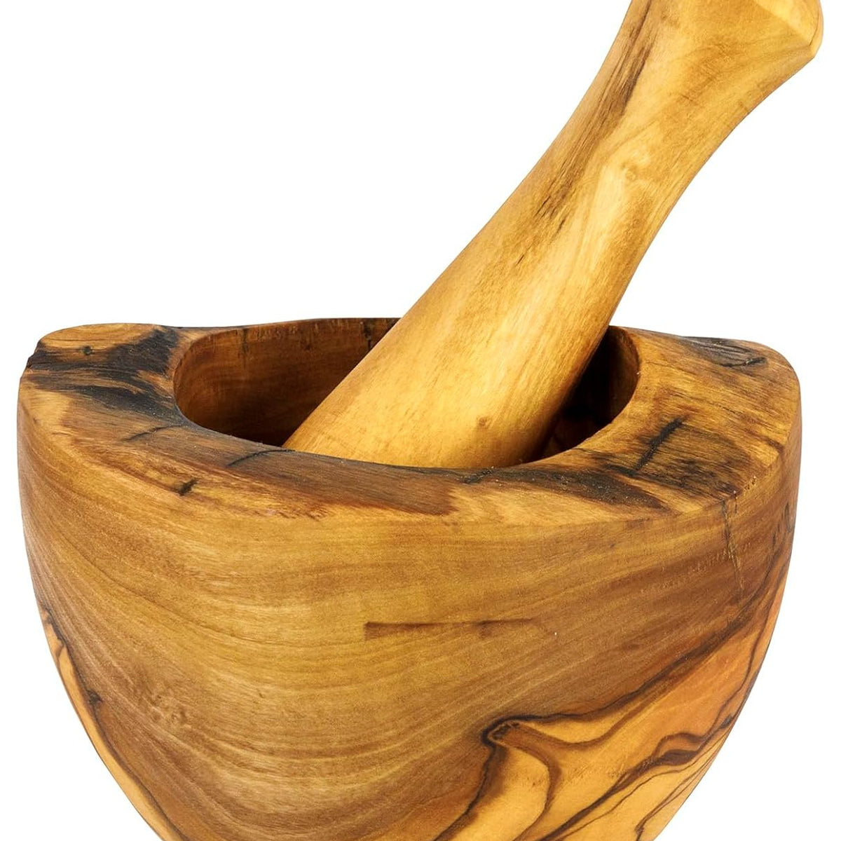 Olive Wood Rustic Mortar and Pestle | Handmade Mediterranean Craft